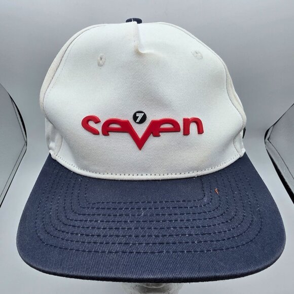 Seven 7 Micro Brand 5 Panel Hat Navy White Adjustable Snapback Hat Cap Casual - Picture 1 of 9